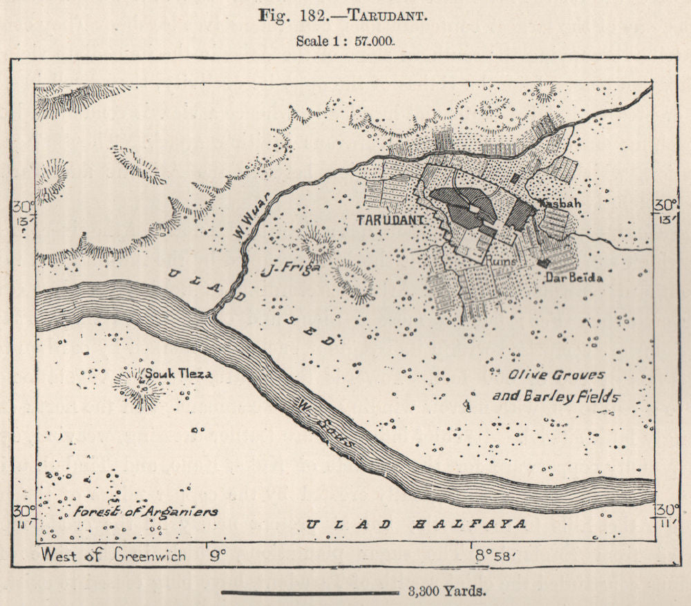 Taroudant. Morocco 1885 old antique vintage map plan chart